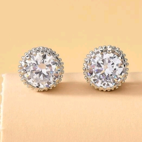 Silver stud Rhinestone earrings Dainty simple sparkly Prom wedding 💖2/$30 - Picture 6 of 15